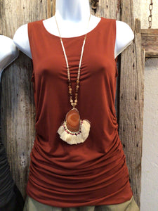 Ity Side Ruched Sleeveless Top, Dark Rust