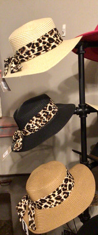 Small Brim Straw Hat with Leopard Tie