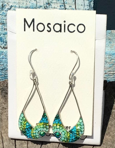 Mosaico Sterling Silver Large Open Teardrop Earrings, Aqua Crystals