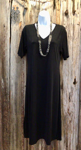 Midi V-Neck Dress With Side Slits, Black