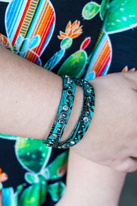 Turquoise Tooled Leather Wrap Bracelet