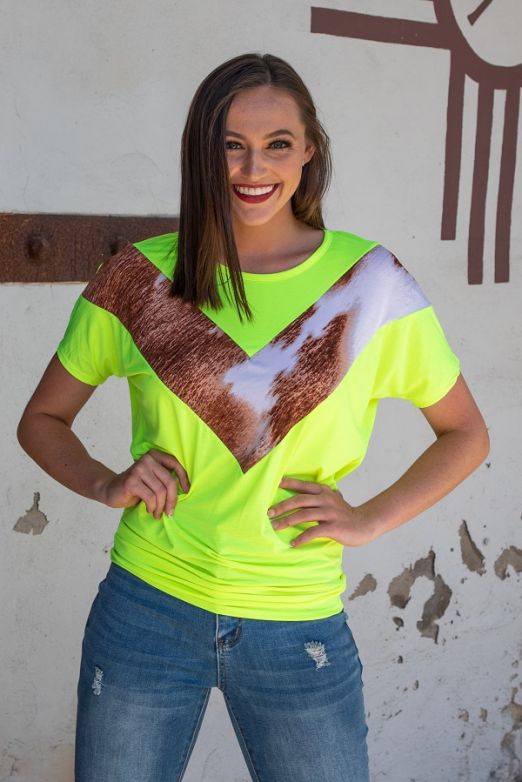 Neon Yellow With Cowhide Detail Dolman Top