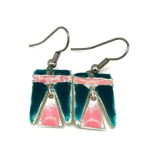 Pewter Earrings with Color Enamel