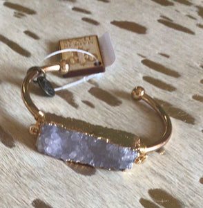 Grey Rectangle Druzy and Gold Cuff Bracelet