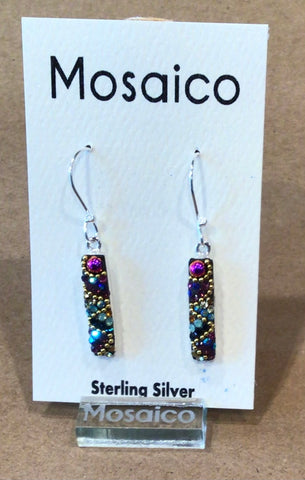 Mosaico Sterling Silver Cylinder Earrings, Rainbow Crystals