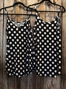 Front and Back Reversible Cami, Black with Ivory Polka Dots