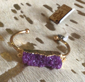 Purple Rectangle Druzy and Gold Cuff Bracelet