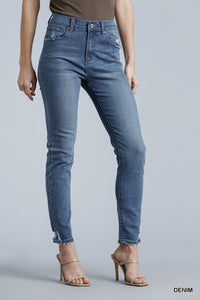 High Rise Distressed Detail 5 Pocket Stretch Skinny Jeans
